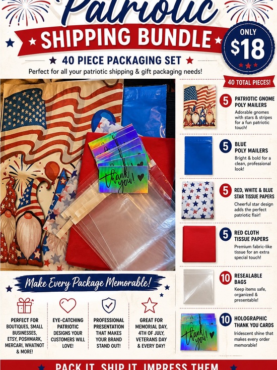 Other - ★ Patriotic Shipping Bundle – 40 Piece Packaging Set
Price Suggestion: $18